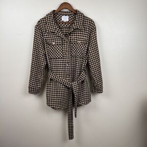 Hayden Los Angeles Coat Womens L Brown Houndstooth Button Front Pockets Belt Y2K